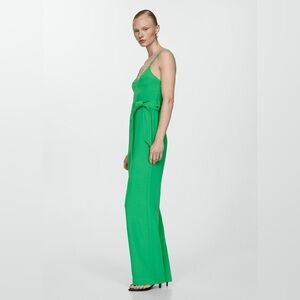 Mango green bow long jumpsuit NWT